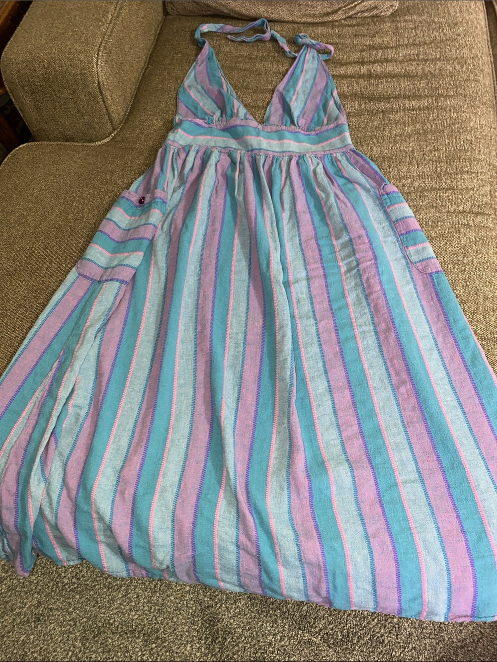 URBAN OUTFITTERS Betsey Linen Halter MIDI-Dress open back tie closure  Large